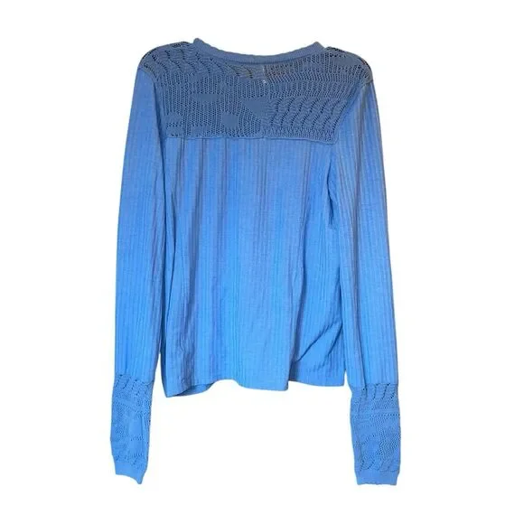 Free People M Colette Pointelle Crochet Sleeve Knit Pullover Top - Picture 3 of 6